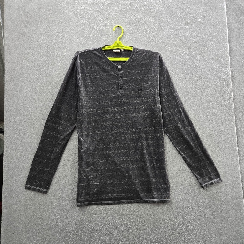 Vans Men Shirt XXL Gray Striped Henley Button Long Sleeve